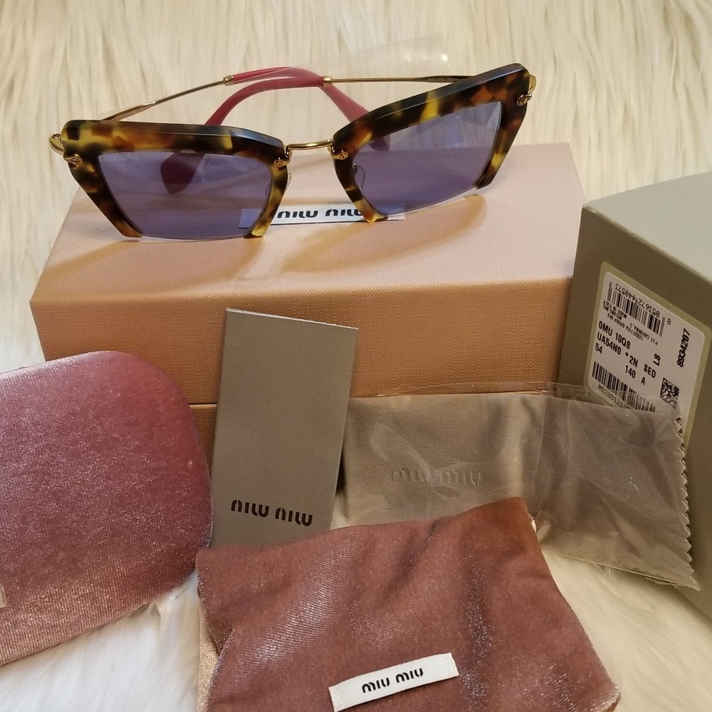 Miu Miu Sunglasses Cat Eye Tortoise Fr. Blue Lens - Picture 4 of 8